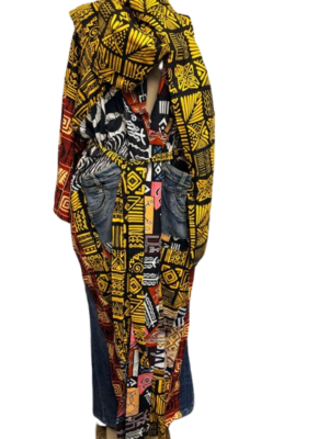 One-of-a-Kind Sustainable Kimono - Upcycled Denim & Bold Ankara