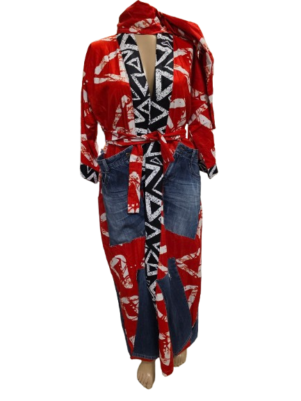 Eco-Chic Ankara & Denim Fusion Kimono